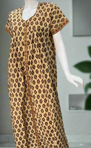 Cream/Maroon Leafy Full Open Pure Cotton Nighty. Pure Cotton | Laces and Frills