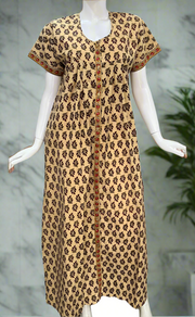 Cream/Maroon Leafy Full Open Pure Cotton Nighty. Pure Cotton | Laces and Frills