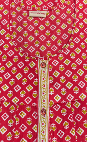 Peach/Red Tiny Floral Full Open Pure Cotton Nighty. Pure Cotton | Laces and Frills