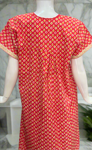Peach/Red Tiny Floral Full Open Pure Cotton Nighty. Pure Cotton | Laces and Frills
