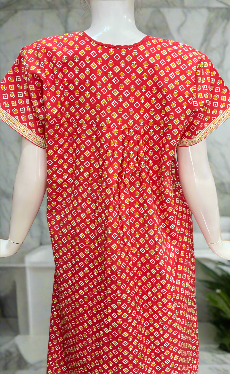 Peach/Red Tiny Floral Full Open Pure Cotton Nighty. Pure Cotton | Laces and Frills
