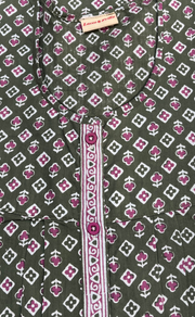 Light Green Tiny Floral Full Open Pure Cotton Nighty. Pure Cotton | Laces and Frills