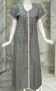 Light Green Tiny Floral Full Open Pure Cotton Nighty. Pure Cotton | Laces and Frills