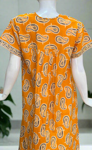 Yellow Paisley Print Full Open Pure Cotton Nighty. Pure Cotton | Laces and Frills