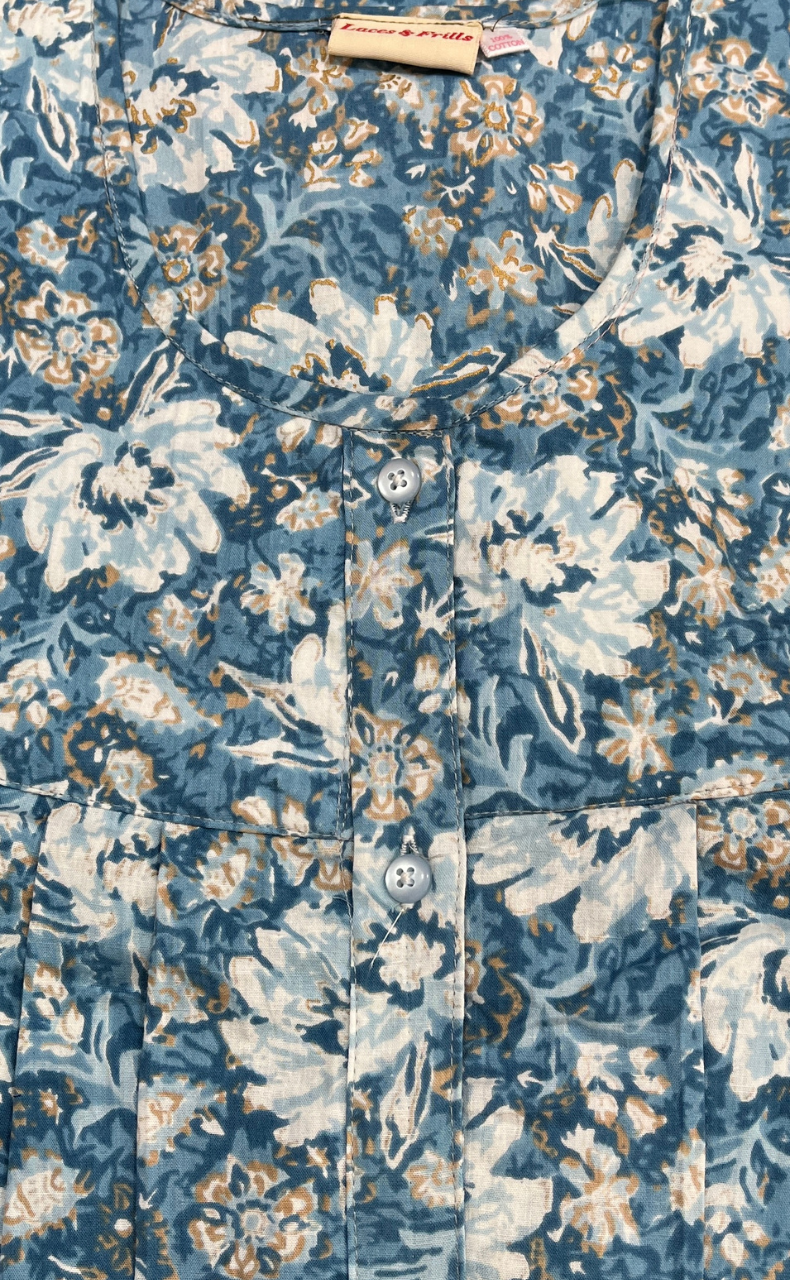 Light Blue Garden Full Open Pure Cotton Nighty. Pure Cotton | Laces and Frills