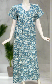 Light Blue Garden Full Open Pure Cotton Nighty. Pure Cotton | Laces and Frills