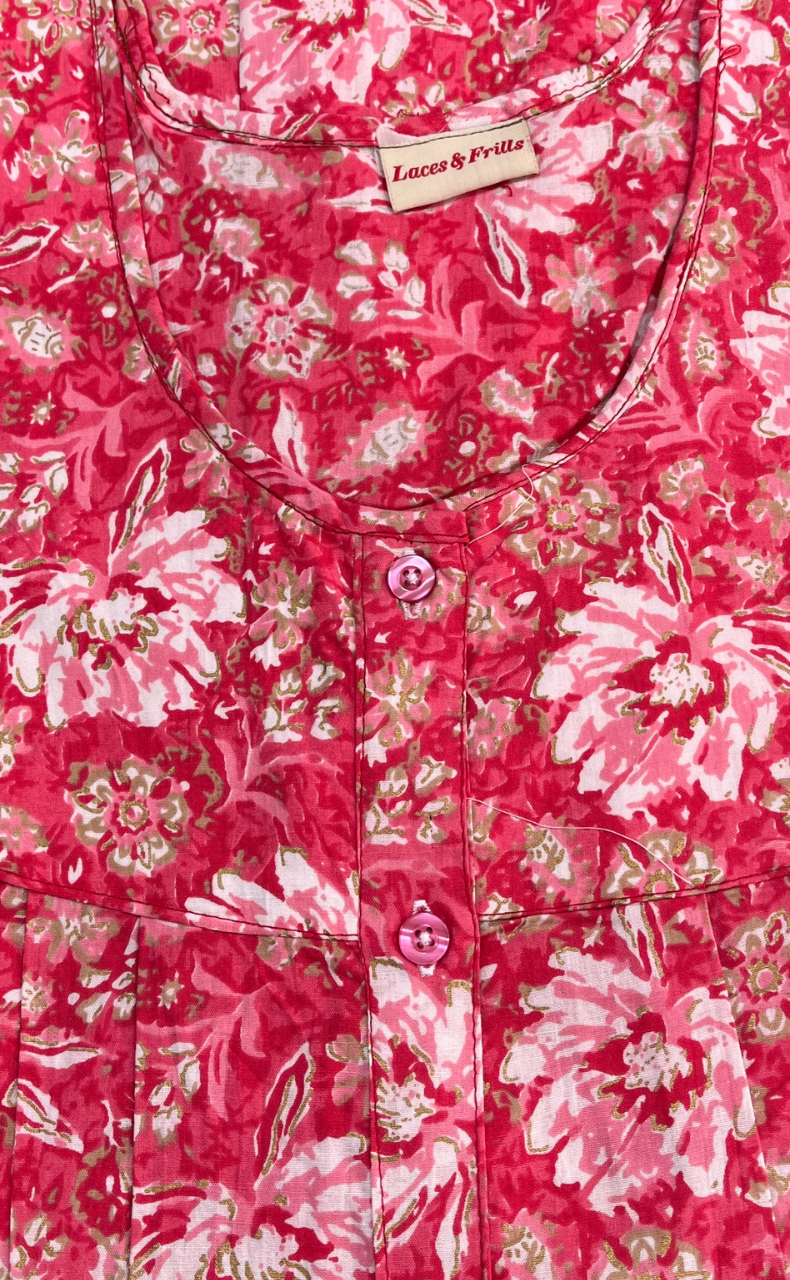 Candy Pink Garden Full Open Pure Cotton Nighty. Pure Cotton | Laces and Frills