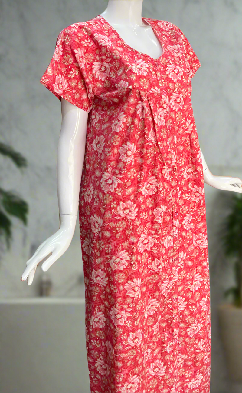 Candy Pink Garden Full Open Pure Cotton Nighty. Pure Cotton | Laces and Frills