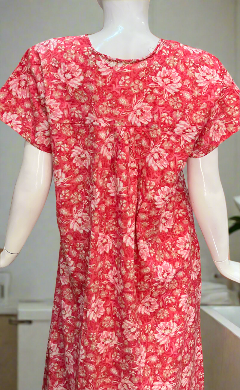 Candy Pink Garden Full Open Pure Cotton Nighty. Pure Cotton | Laces and Frills