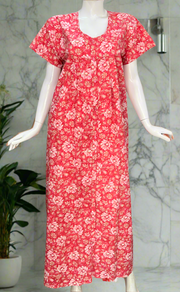 Candy Pink Garden Full Open Pure Cotton Nighty. Pure Cotton | Laces and Frills