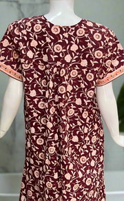 Maroon Garden Full Open Pure Cotton Nighty. Pure Cotton | Laces and Frills