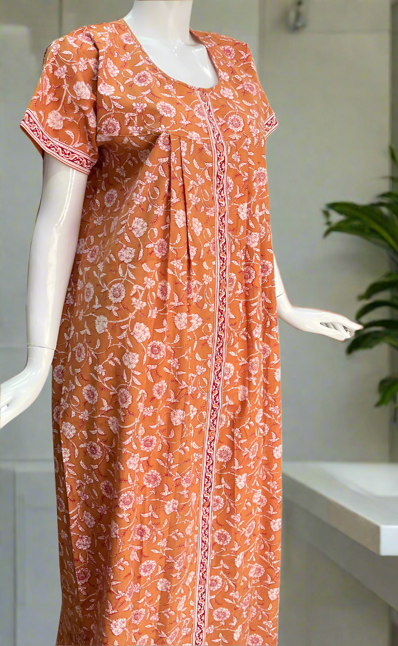 Yellow Garden Full Open Pure Cotton Nighty. Pure Cotton | Laces and Frills