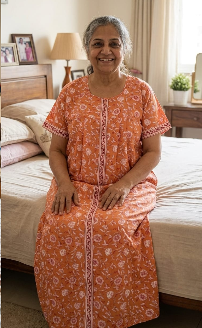 Yellow Garden Full Open Pure Cotton Nighty. Pure Cotton | Laces and Frills