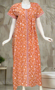 Yellow Garden Full Open Pure Cotton Nighty. Pure Cotton | Laces and Frills