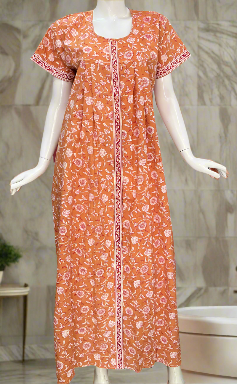 Yellow Garden Full Open Pure Cotton Nighty. Pure Cotton | Laces and Frills