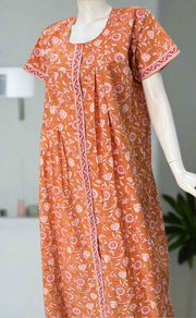 Yellow Garden Full Open Pure Cotton Nighty. Pure Cotton | Laces and Frills