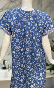 Blue Garden Full Open Pure Cotton Nighty. Pure Cotton | Laces and Frills