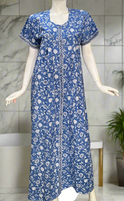 Blue Garden Full Open Pure Cotton Nighty. Pure Cotton | Laces and Frills
