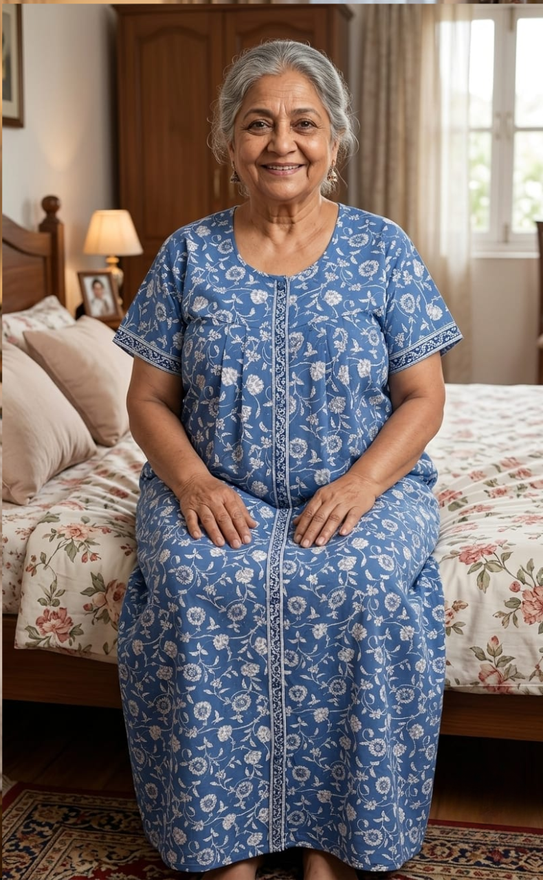 Blue Garden Full Open Pure Cotton Nighty. Pure Cotton | Laces and Frills