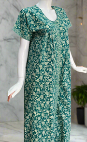 Sea Green Garden Full Open Pure Cotton Nighty. Pure Cotton | Laces and Frills