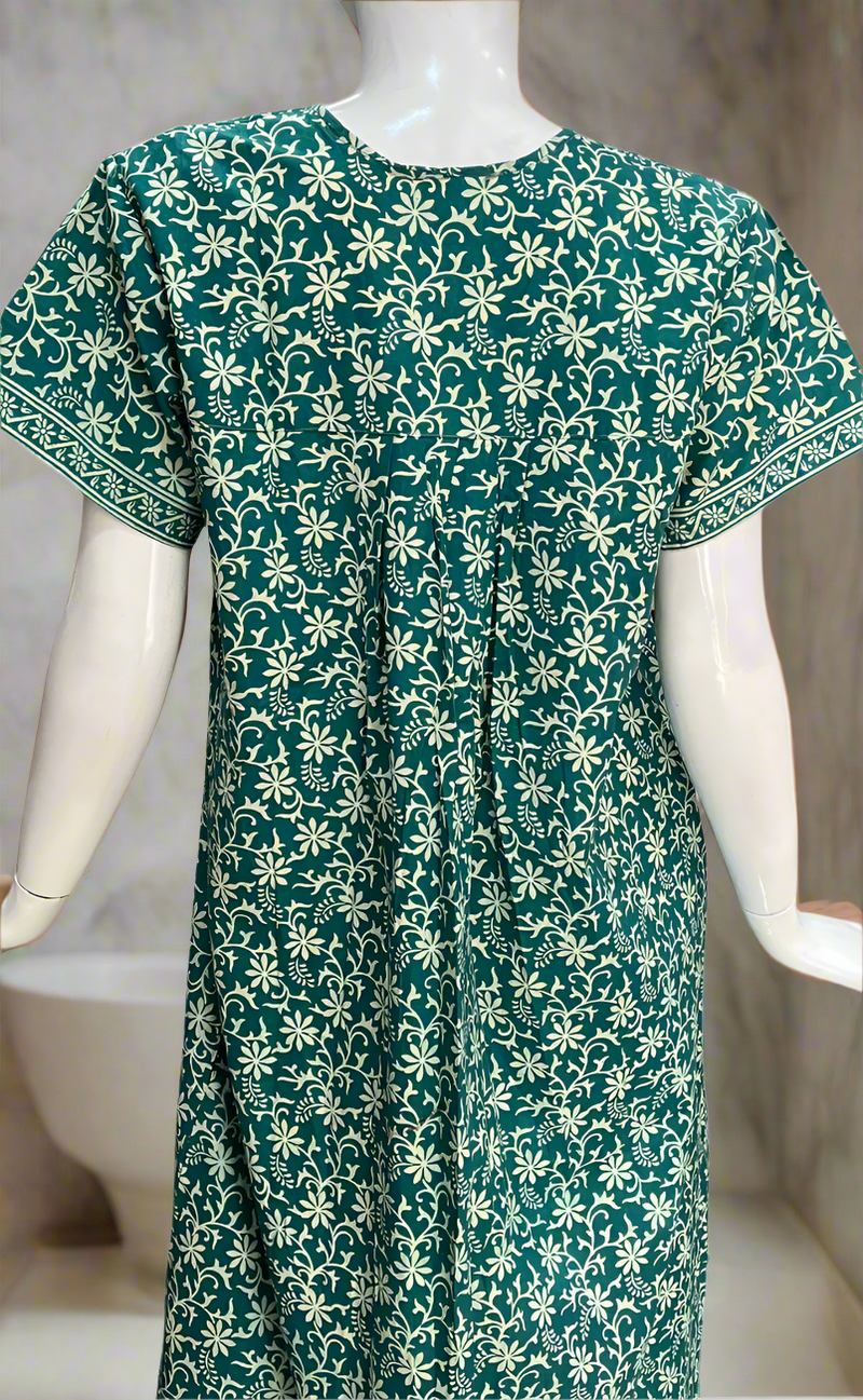 Sea Green Garden Full Open Pure Cotton Nighty. Pure Cotton | Laces and Frills