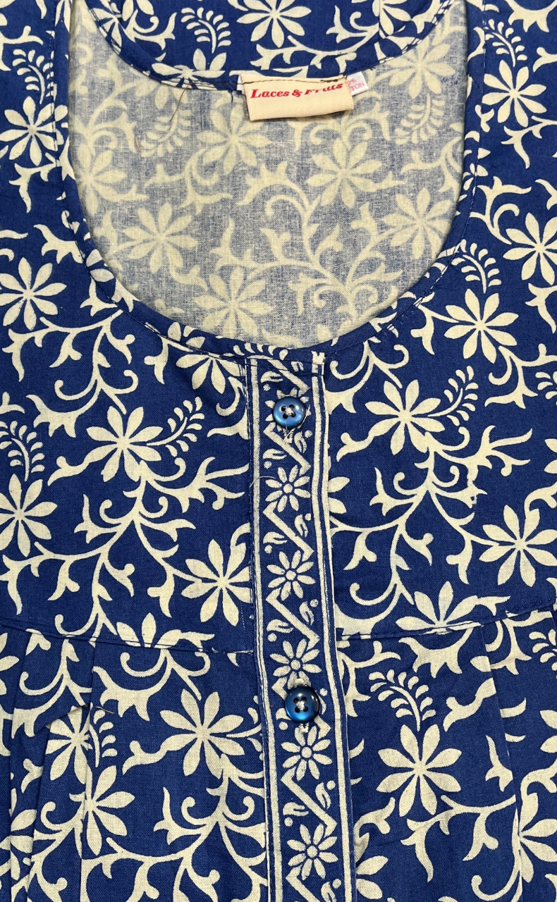 Blue Garden Full Open Pure Cotton Nighty. Pure Cotton | Laces and Frills