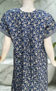 Blue Garden Full Open Pure Cotton Nighty. Pure Cotton | Laces and Frills