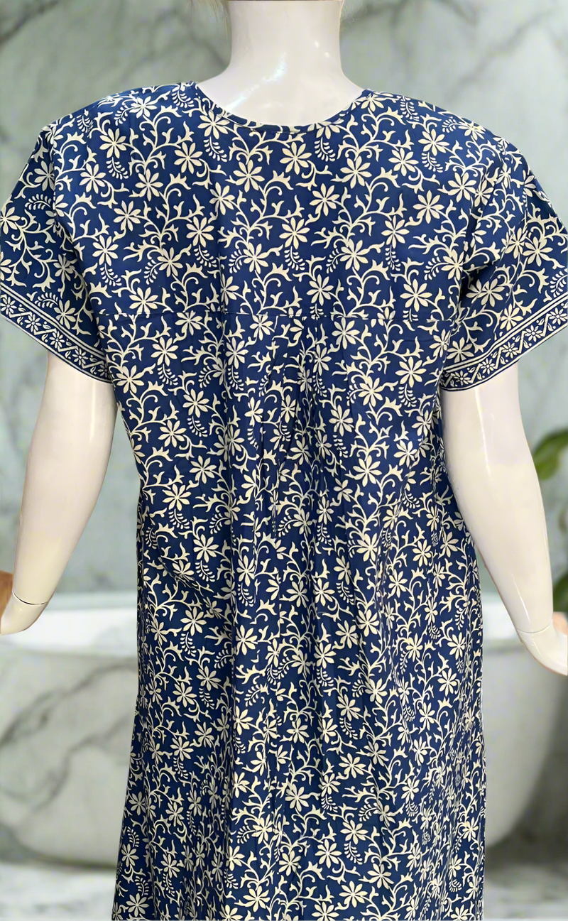 Blue Garden Full Open Pure Cotton Nighty. Pure Cotton | Laces and Frills
