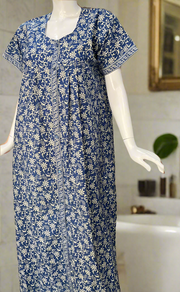 Blue Garden Full Open Pure Cotton Nighty. Pure Cotton | Laces and Frills