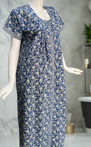 Blue Garden Full Open Pure Cotton Nighty. Pure Cotton | Laces and Frills