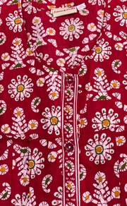 Red Floral Full Open Pure Cotton Nighty. Pure Cotton | Laces and Frills