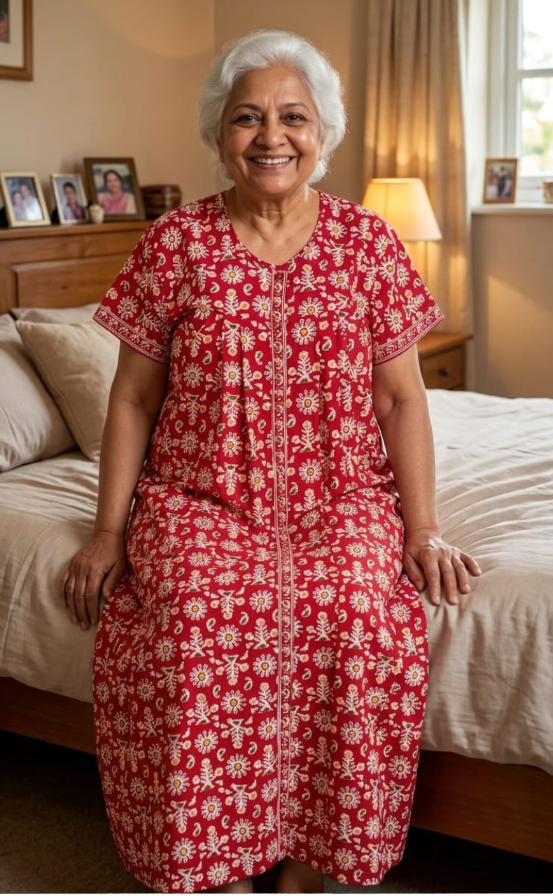 Red Floral Full Open Pure Cotton Nighty. Pure Cotton | Laces and Frills