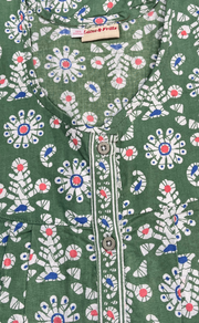 Pista Green Floral Full Open Pure Cotton Nighty. Pure Cotton | Laces and Frills