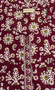 Maroon Floral Full Open Pure Cotton Nighty. Pure Cotton | Laces and Frills