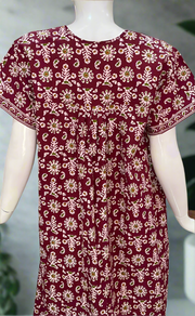 Maroon Floral Full Open Pure Cotton Nighty. Pure Cotton | Laces and Frills