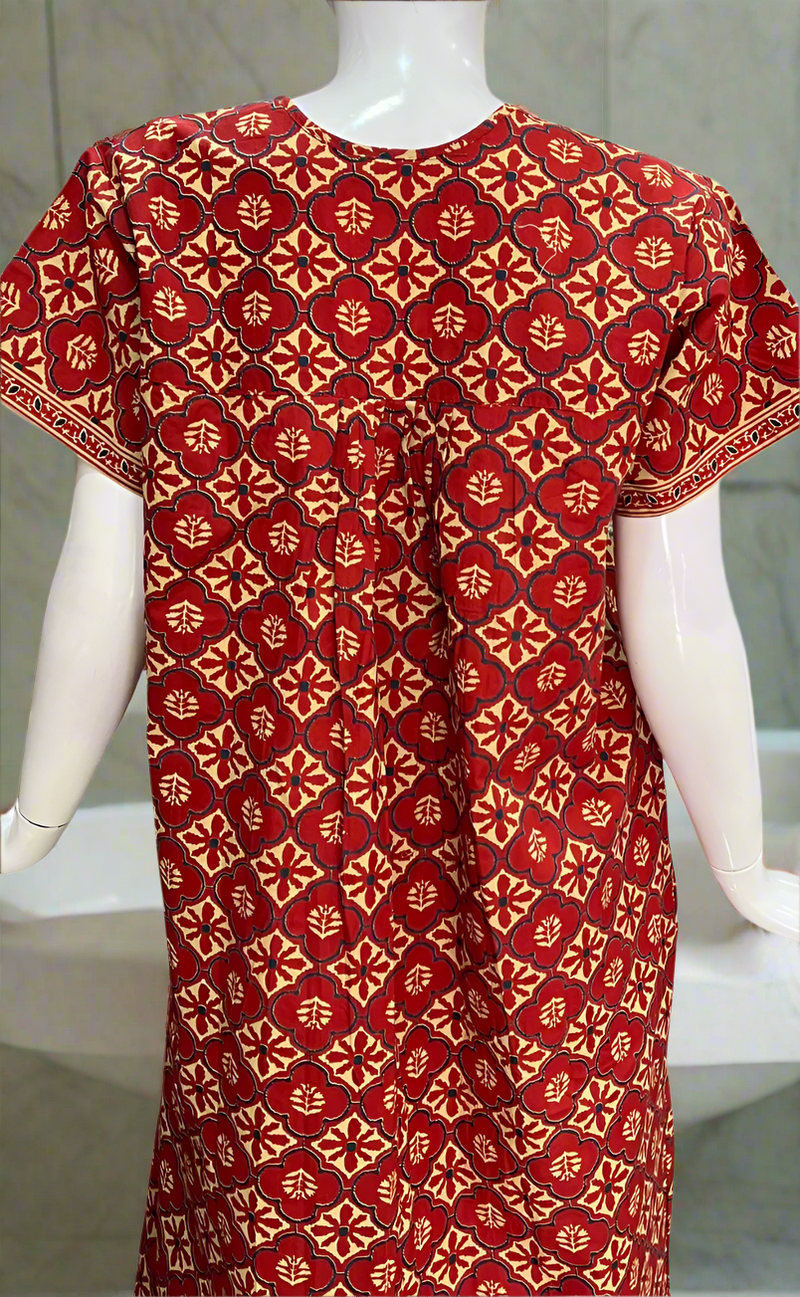 Red Floral Full Open Pure Cotton Nighty. Pure Cotton | Laces and Frills