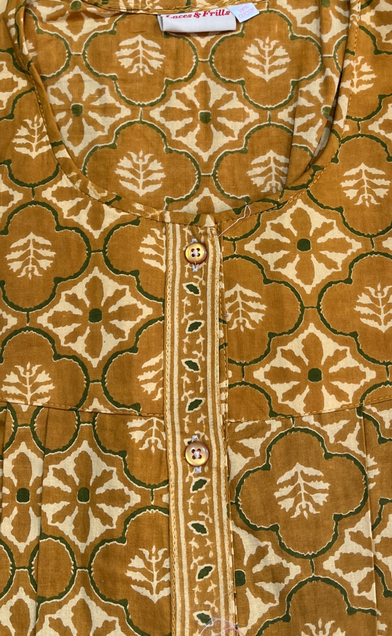 Mustard Floral Full Open Pure Cotton Nighty. Pure Cotton | Laces and Frills