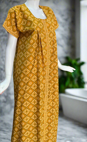 Mustard Floral Full Open Pure Cotton Nighty. Pure Cotton | Laces and Frills