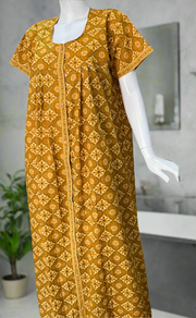 Mustard Floral Full Open Pure Cotton Nighty. Pure Cotton | Laces and Frills