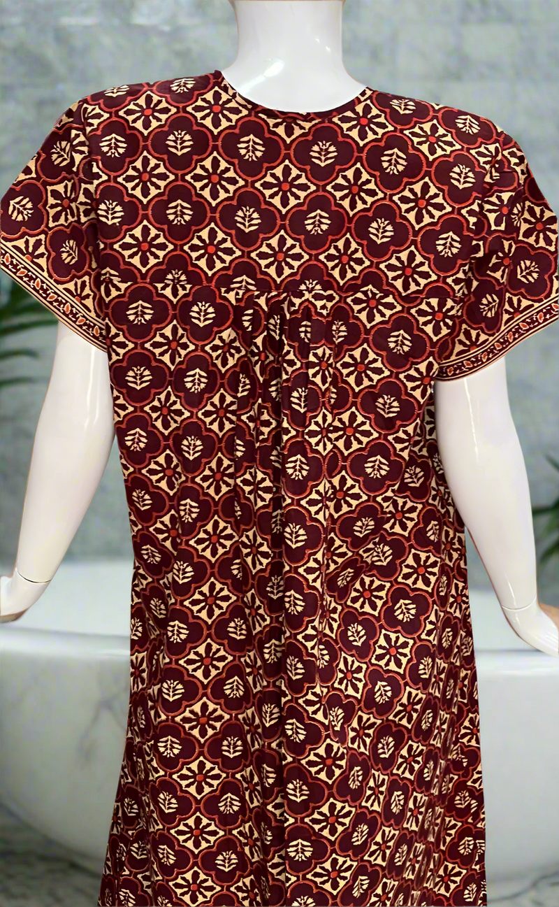 Maroon Floral Full Open Pure Cotton Nighty. Pure Cotton | Laces and Frills