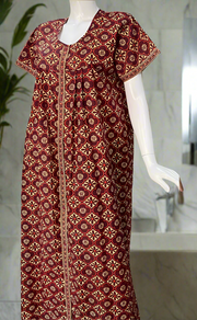 Maroon Floral Full Open Pure Cotton Nighty. Pure Cotton | Laces and Frills