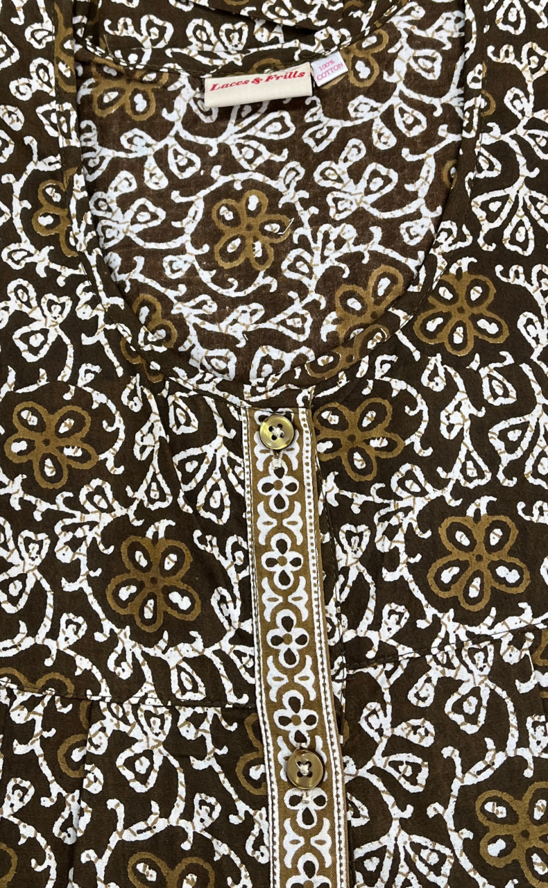 Mehndi Green  Floral Full Open Pure Cotton Nighty. Pure Cotton | Laces and Frills