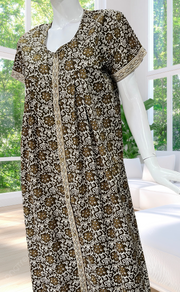 Mehndi Green  Floral Full Open Pure Cotton Nighty. Pure Cotton | Laces and Frills