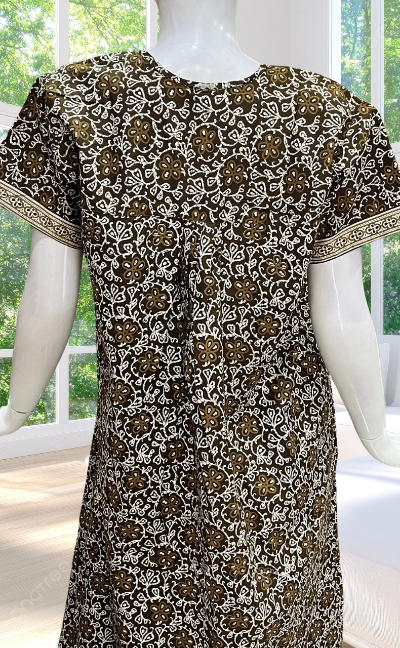 Mehndi Green  Floral Full Open Pure Cotton Nighty. Pure Cotton | Laces and Frills