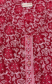 Red Floral Full Open Pure Cotton Nighty. Pure Cotton | Laces and Frills