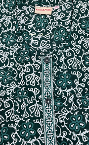 Dark Green Floral Full Open Pure Cotton Nighty. Pure Cotton | Laces and Frills