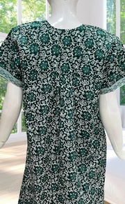 Dark Green Floral Full Open Pure Cotton Nighty. Pure Cotton | Laces and Frills