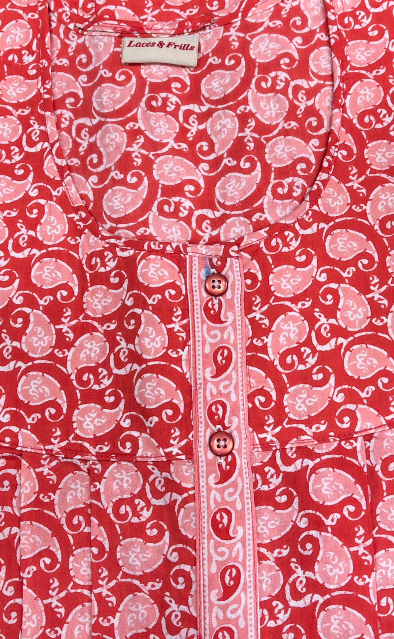 Peach Paisley Print Full Open Pure Cotton Nighty. Pure Cotton | Laces and Frills