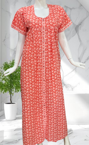 Peach Paisley Print Full Open Pure Cotton Nighty. Pure Cotton | Laces and Frills