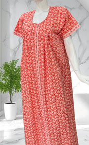 Peach Paisley Print Full Open Pure Cotton Nighty. Pure Cotton | Laces and Frills